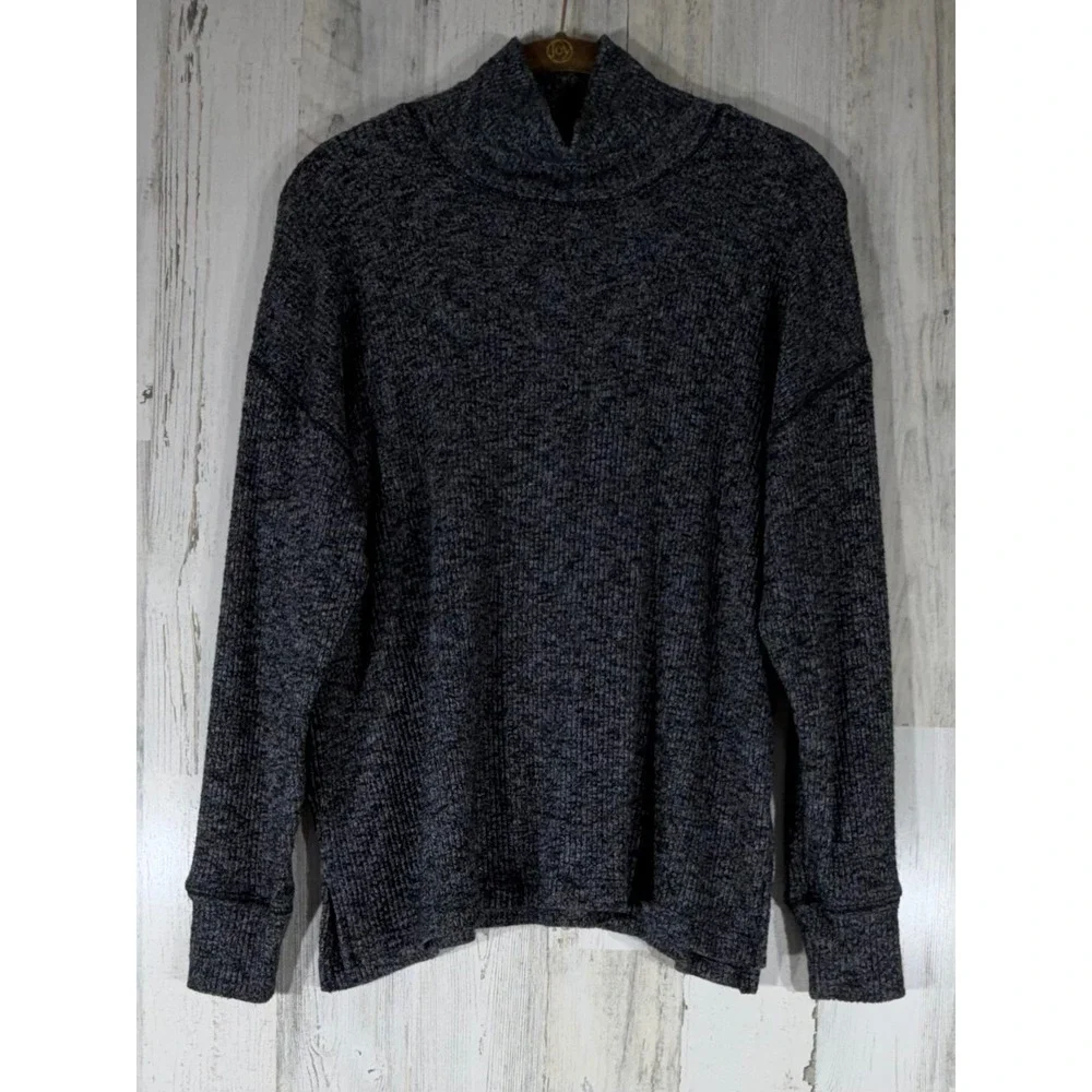 J Crew Funnel Neck‎ Sweater Size Small Gray Speckled Marled Ribbed Knit Stretchy